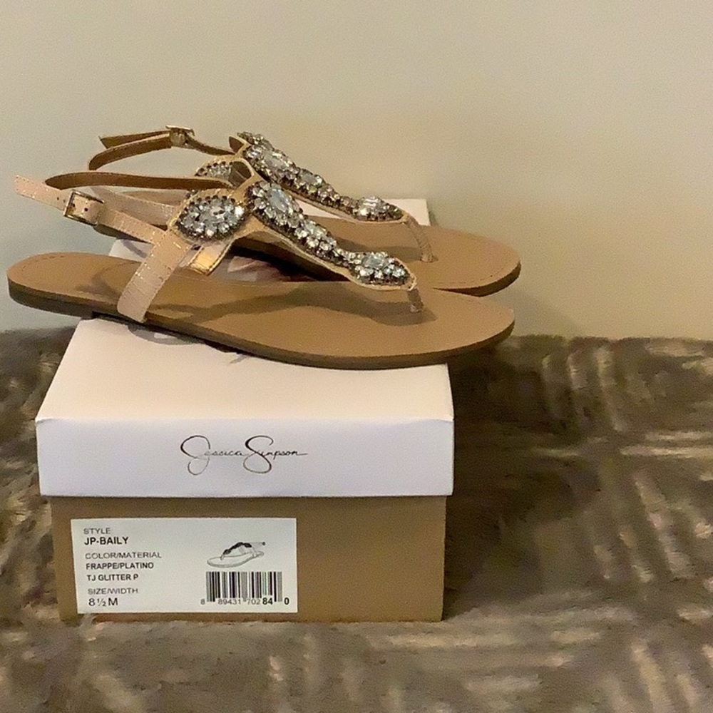 Jessica Simpson Tan and Silver Sandals with Glamorous Embellishments